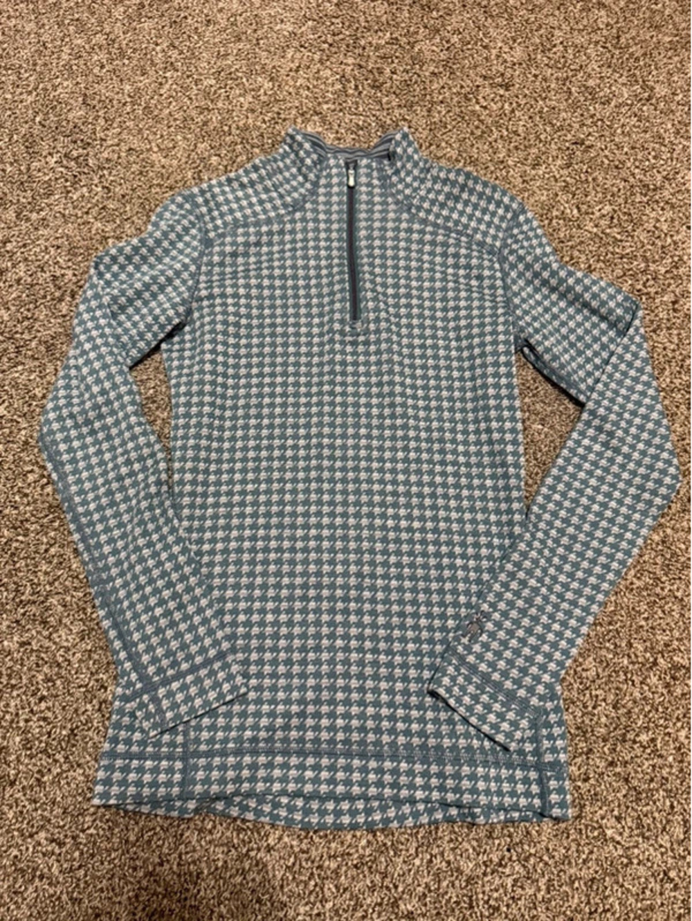 Smartwool Women’s Houndstooth Merino Wool 1/4 Zip Base Layer Gray Long Sleeve
